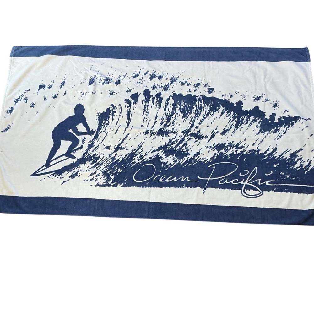 Ocean Pacific OP Surfer Beach Towel Blue White 100% Cotton Costco Retro Surf